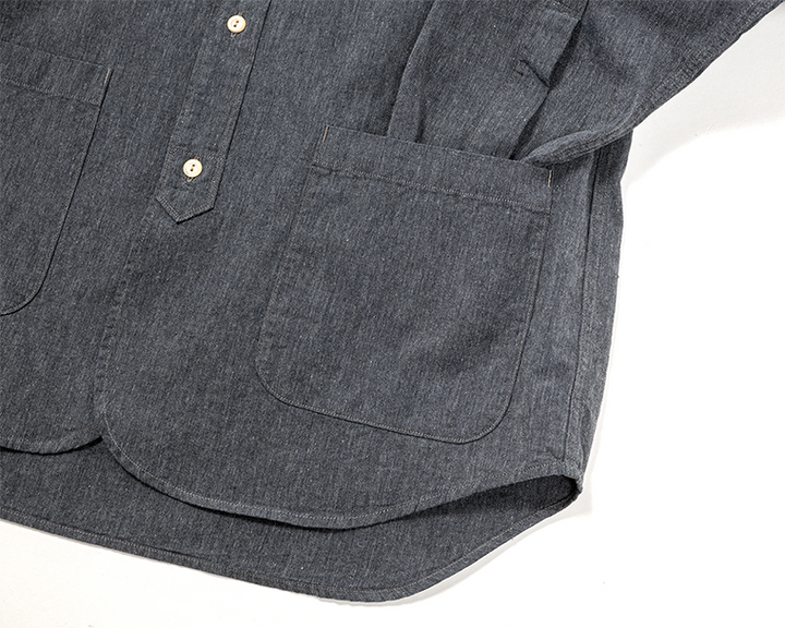 WORKERS Band Collar Shirt, Black Chambray