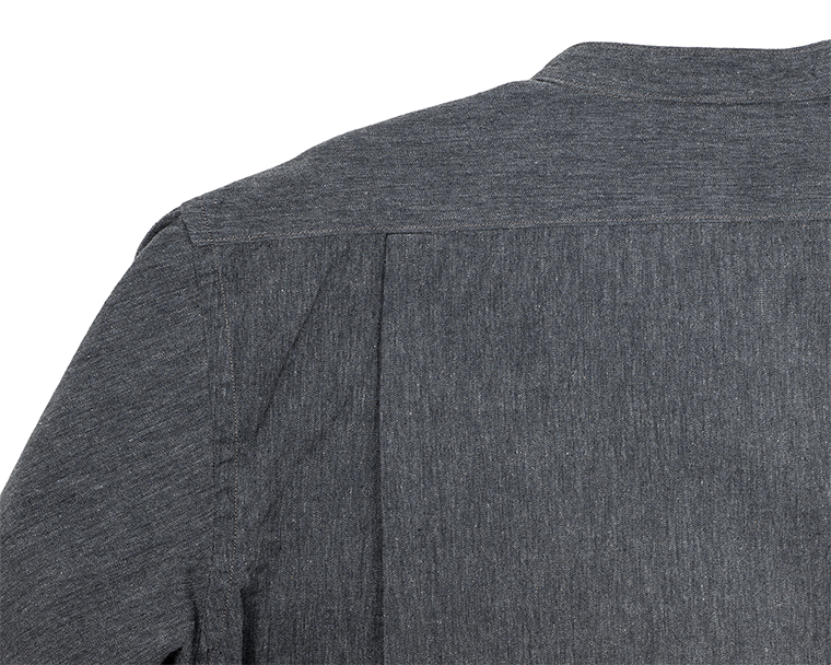 WORKERS Band Collar Shirt, Black Chambray