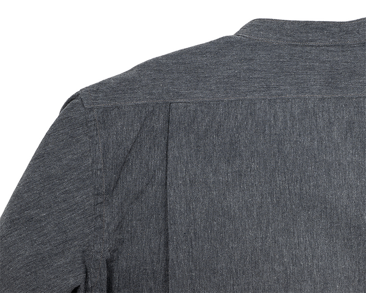 WORKERS Band Collar Shirt, Black Chambray