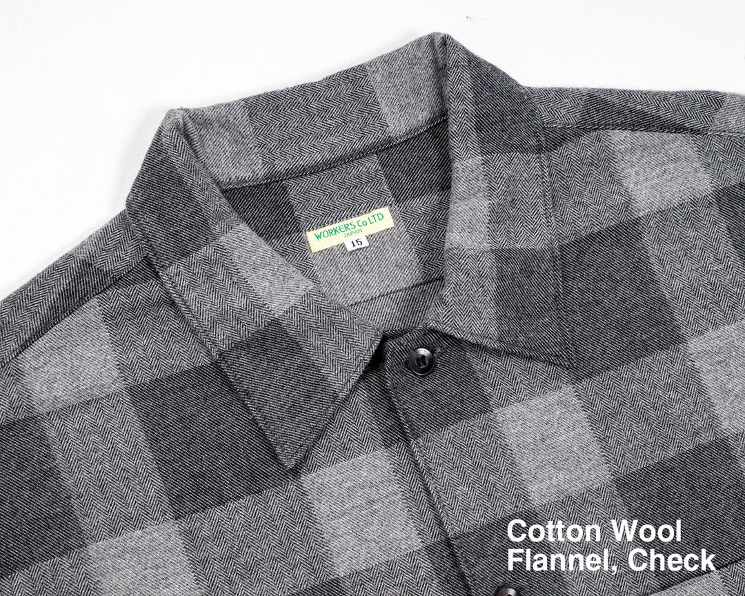 WORKERS ワーカーズ Open Collar Shirt, Cotton Wool Flannel, Check
