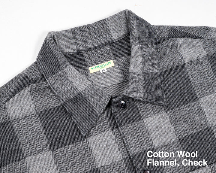 WORKERS ワーカーズ Open Collar Shirt, Cotton Wool Flannel, Check