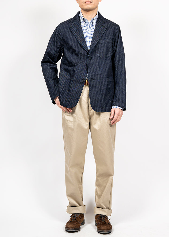 WORKERS ワーカーズ Lounge Jacket, Indigo Herringbone