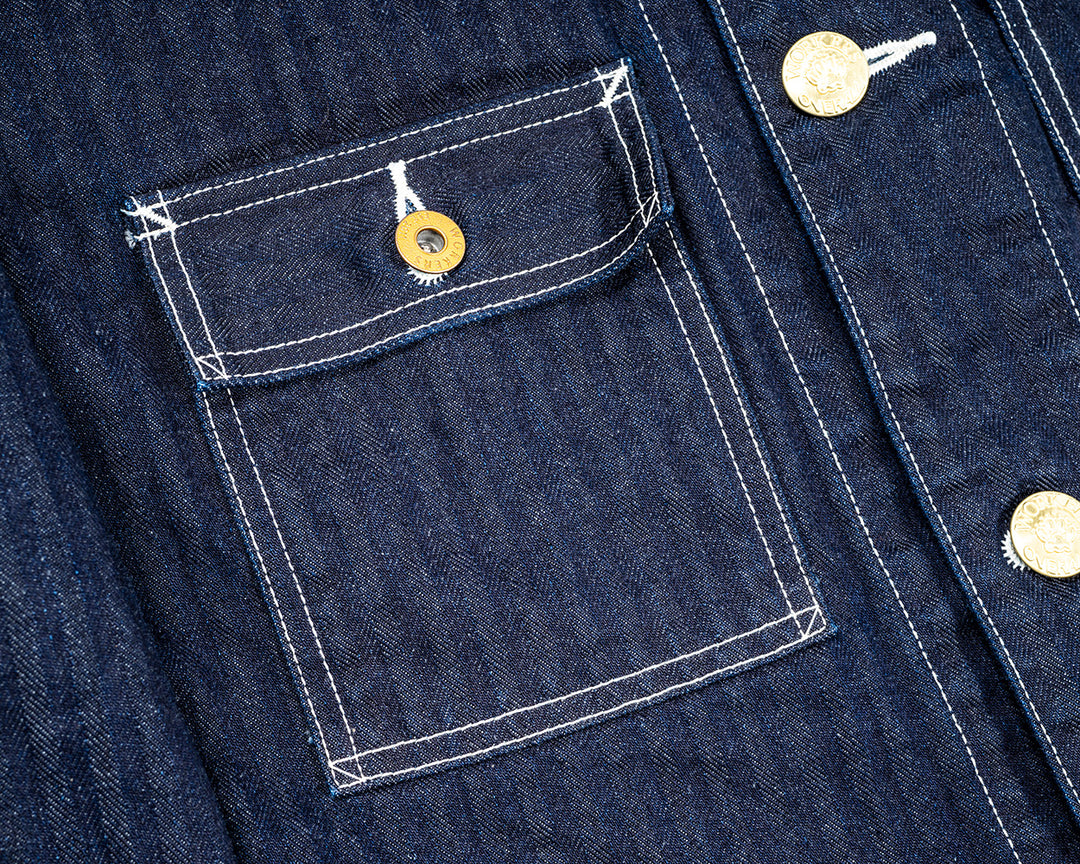 WORKERS ワーカーズ Deluxe Railroad Jacket, 12 oz, Grey Back Indigo Herringbone