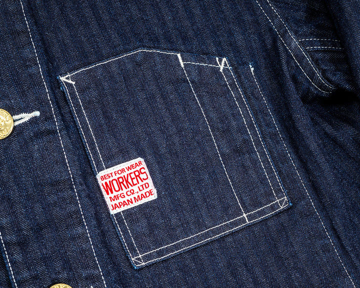 WORKERS ワーカーズ Deluxe Railroad Jacket, 12 oz, Grey Back Indigo Herringbone