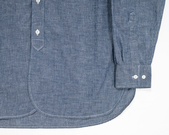 WORKERS ワーカーズ Band Collar Shirt, Indigo Chambray