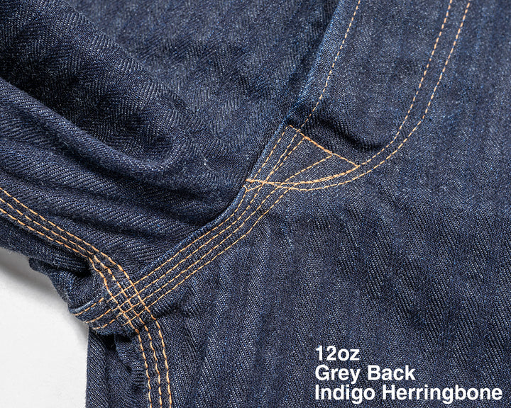 WORKERS ワーカーズ Lot 815 Work Pants, 12 oz, Grey Back Indigo Herringbone