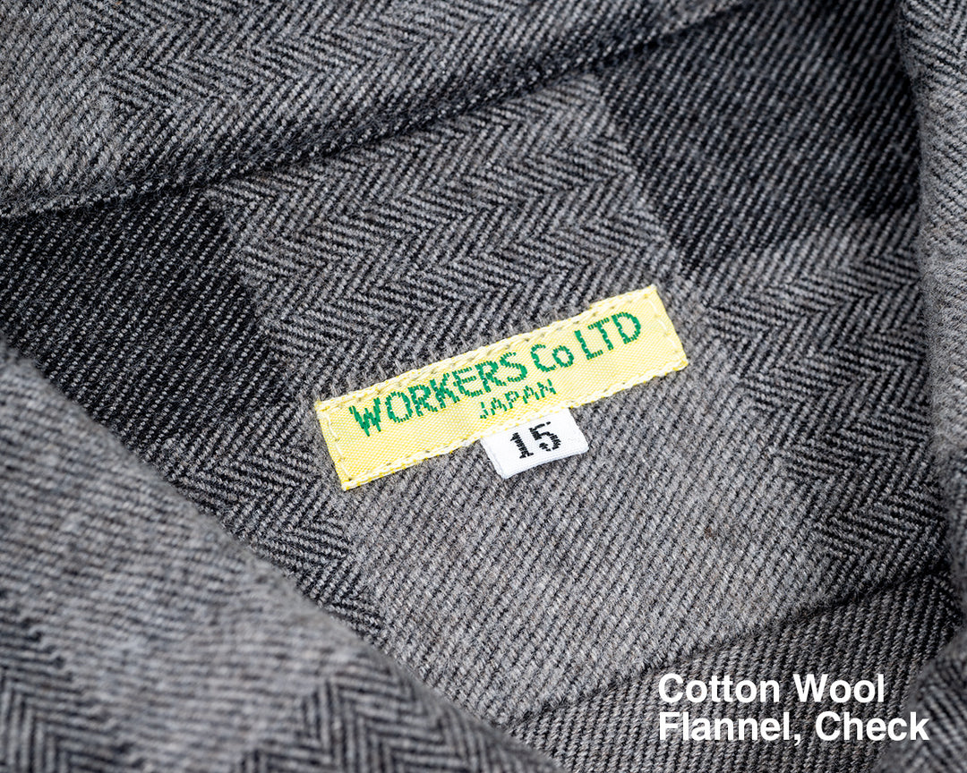 WORKERS ワーカーズ Open Collar Shirt, Cotton Wool Flannel, Check