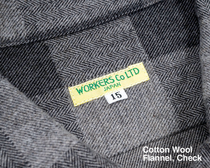 WORKERS ワーカーズ Open Collar Shirt, Cotton Wool Flannel, Check