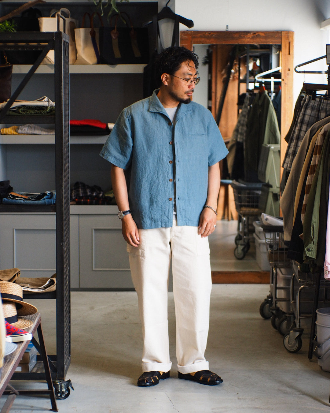 COLIMBO ZB-0305 Bisbee Drifter Shirt S/S -Heavy Weight Linen- Dusty Sax