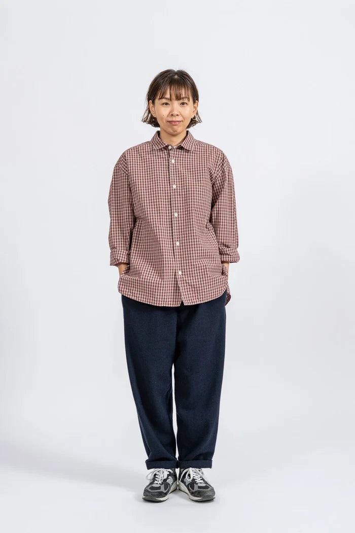 JAMES &amp; CO. STANDARD SHIRT Small Collar Big Shirt -Check- RED