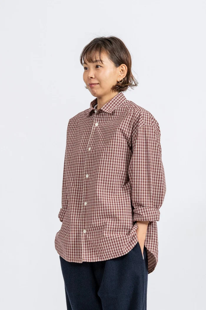 JAMES &amp; CO. STANDARD SHIRT Small Collar Big Shirt -Check- RED