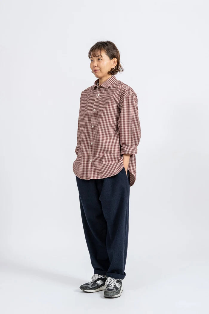 JAMES &amp; CO. STANDARD SHIRT Small Collar Big Shirt -Check- RED