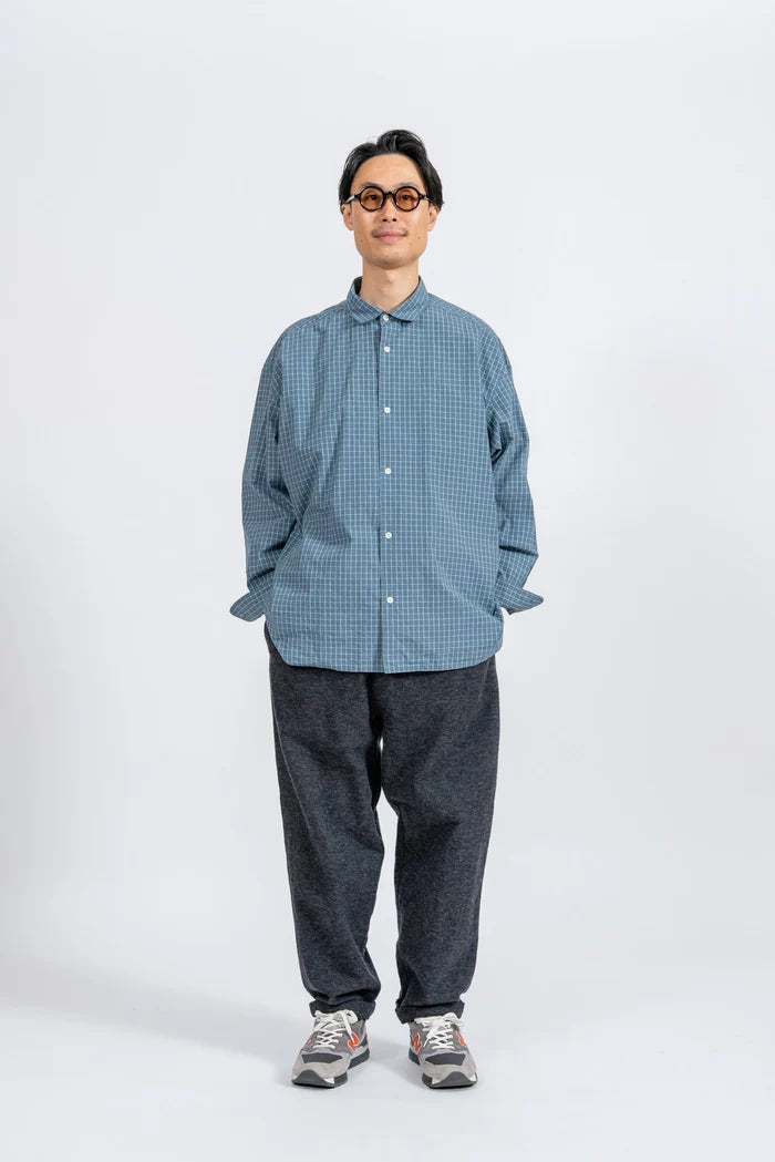 JAMES &amp; CO. STANDARD SHIRT Small Collar Big Shirt -Check- BLUE