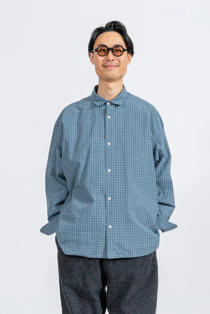 JAMES &amp; CO. STANDARD SHIRT Small Collar Big Shirt -Check- BLUE