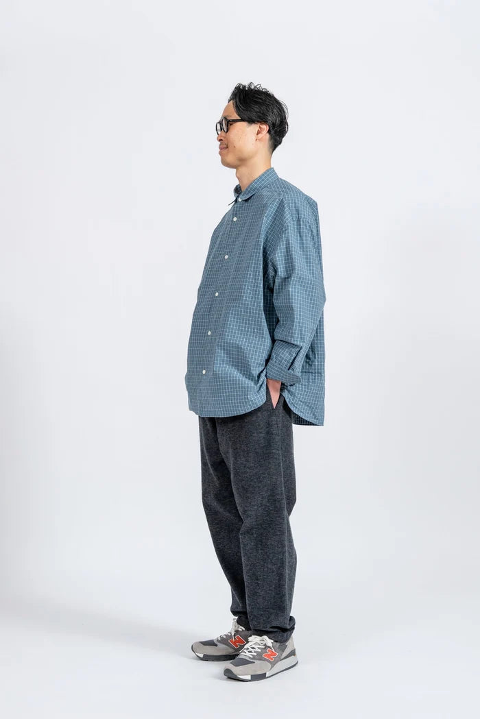 JAMES &amp; CO. STANDARD SHIRT Small Collar Big Shirt -Check- BLUE