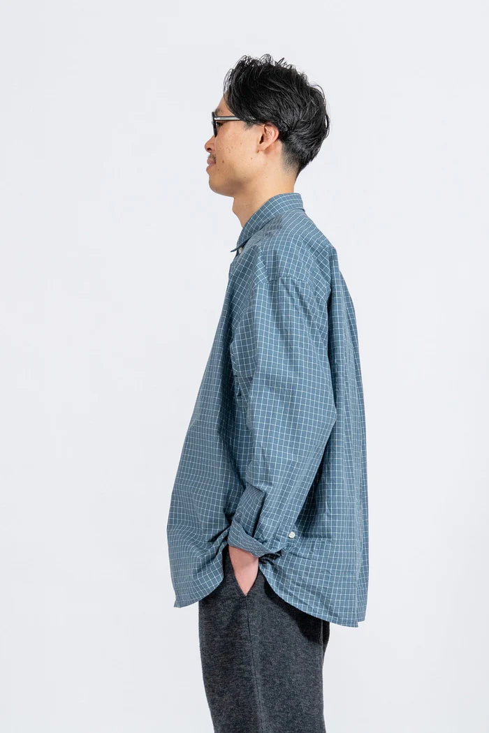JAMES &amp; CO. STANDARD SHIRT Small Collar Big Shirt -Check- BLUE