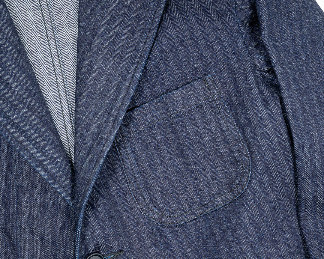 WORKERS ワーカーズ Lounge Jacket, Indigo Herringbone