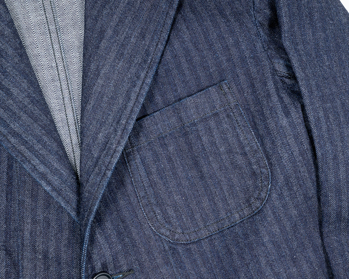 WORKERS ワーカーズ Lounge Jacket, Indigo Herringbone