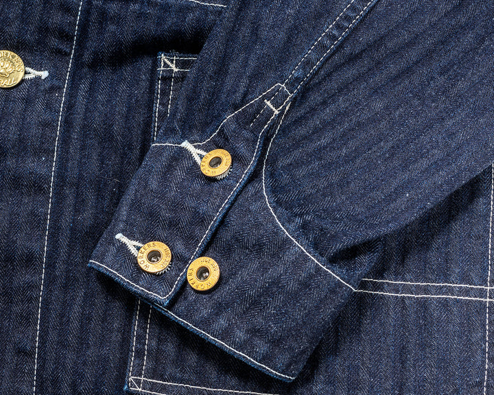 WORKERS ワーカーズ Deluxe Railroad Jacket, 12 oz, Grey Back Indigo Herringbone