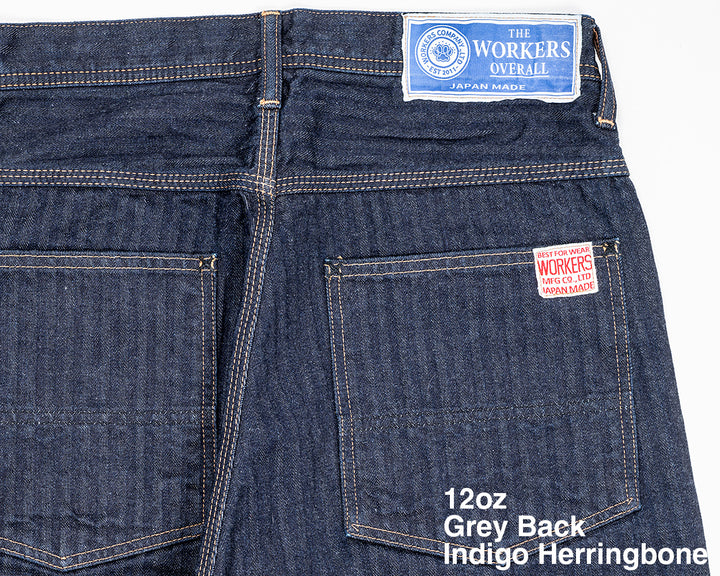 WORKERS ワーカーズ Lot 815 Work Pants, 12 oz, Grey Back Indigo Herringbone