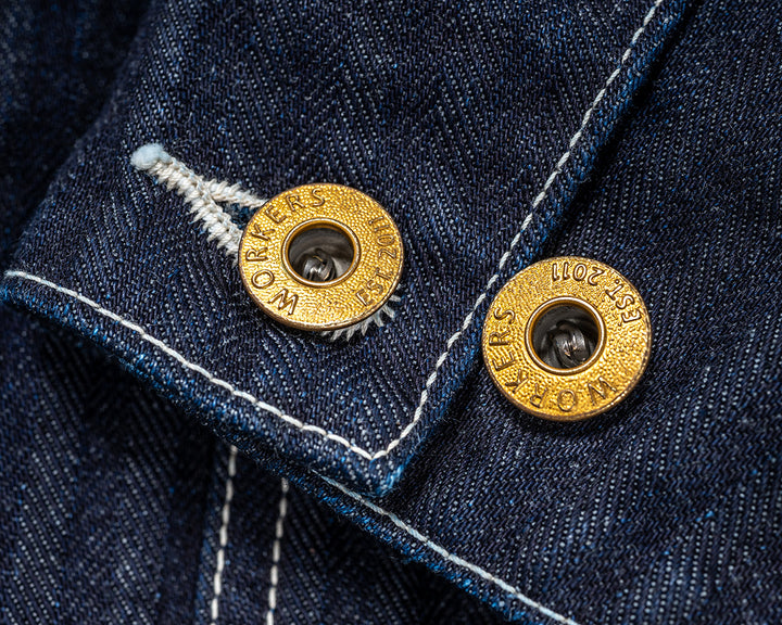 WORKERS ワーカーズ Deluxe Railroad Jacket, 12 oz, Grey Back Indigo Herringbone