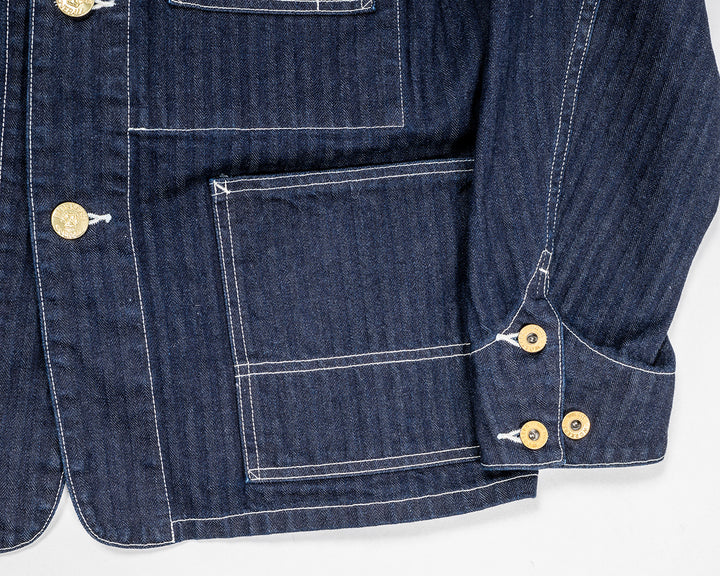 WORKERS ワーカーズ Deluxe Railroad Jacket, 12 oz, Grey Back Indigo Herringbone