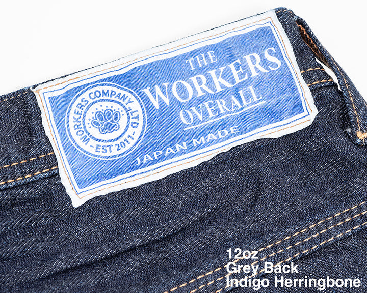 WORKERS ワーカーズ Lot 815 Work Pants, 12 oz, Grey Back Indigo Herringbone