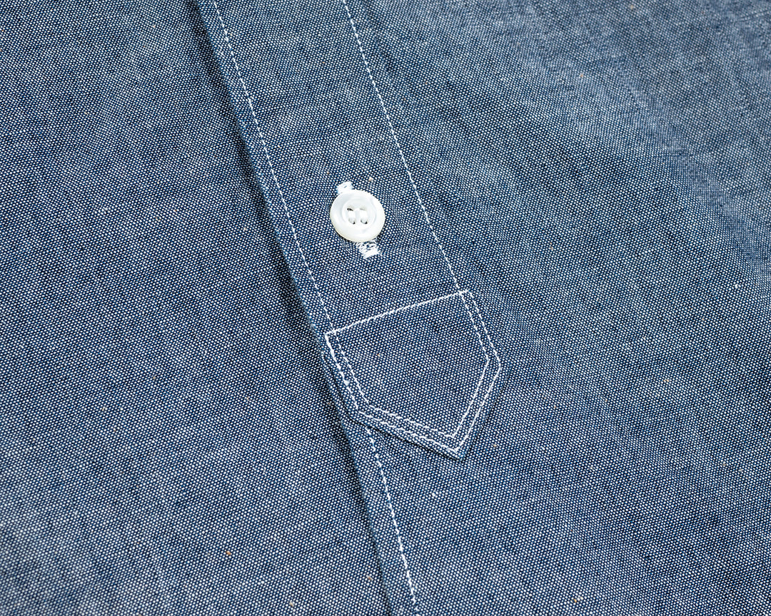 WORKERS ワーカーズ Band Collar Shirt, Indigo Chambray