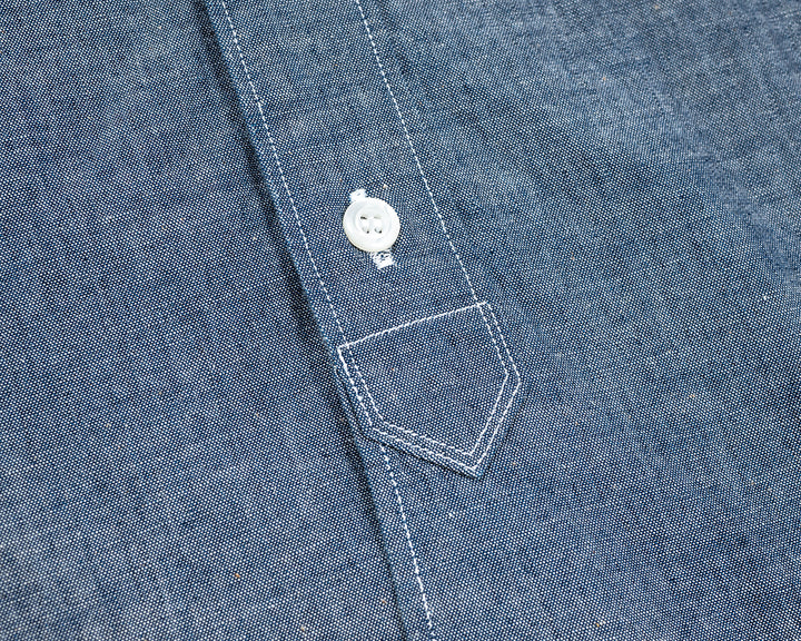 WORKERS ワーカーズ Band Collar Shirt, Indigo Chambray