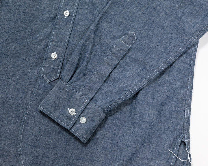 WORKERS ワーカーズ Band Collar Shirt, Indigo Chambray