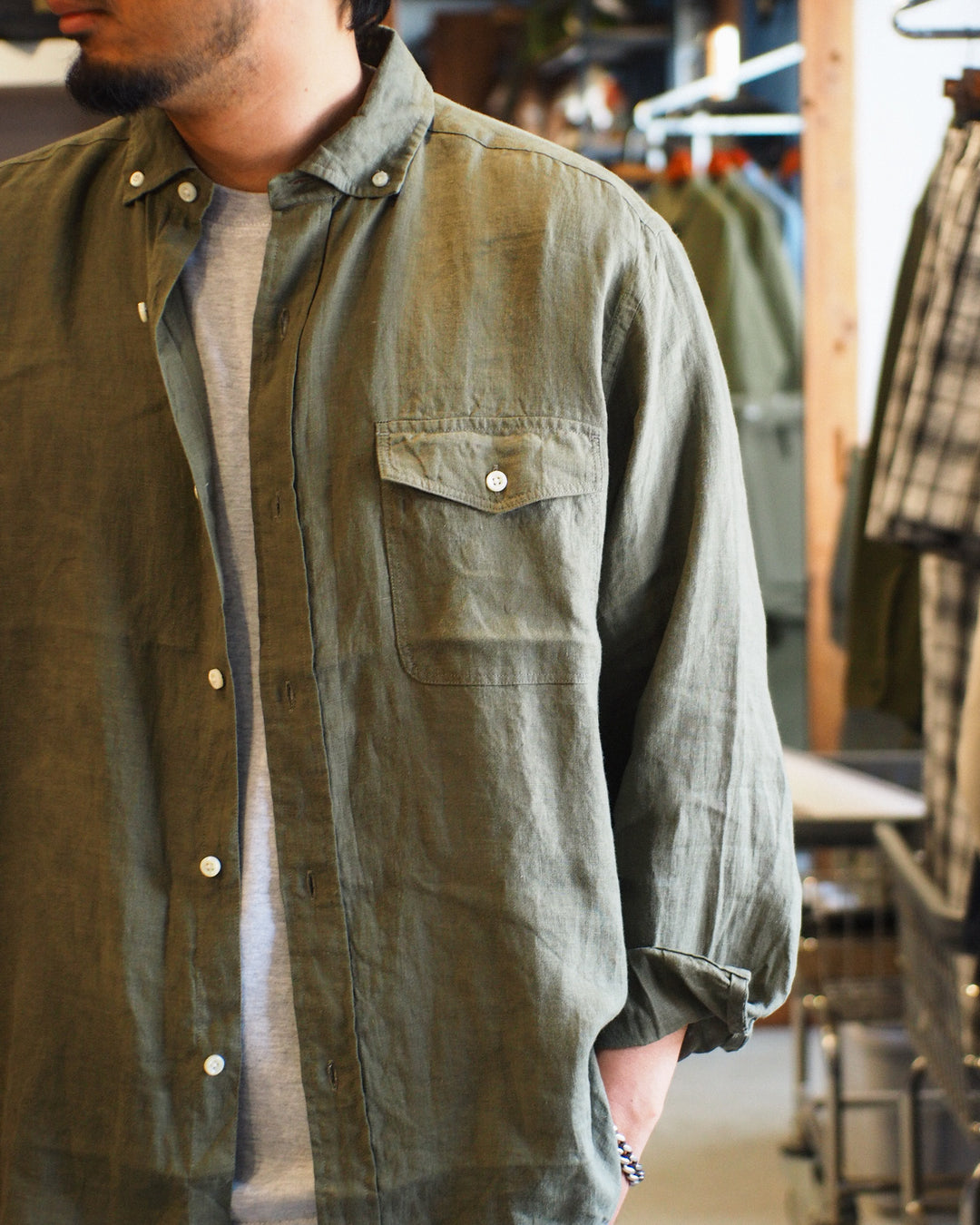 JAMES &amp; CO. STANDARD SHIRT Pujol Relax -LINEN- Khaki