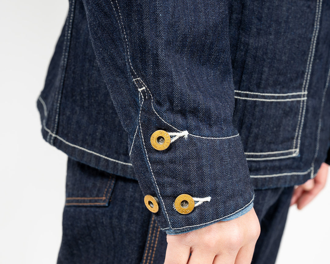 WORKERS ワーカーズ Deluxe Railroad Jacket, 12 oz, Grey Back Indigo Herringbone