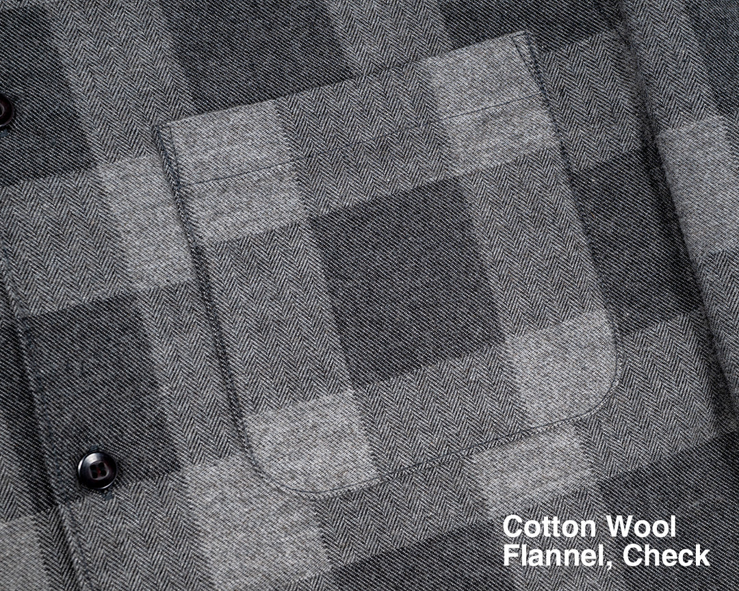 WORKERS ワーカーズ Open Collar Shirt, Cotton Wool Flannel, Check