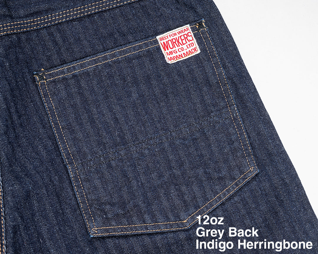 WORKERS ワーカーズ Lot 815 Work Pants, 12 oz, Grey Back Indigo Herringbone
