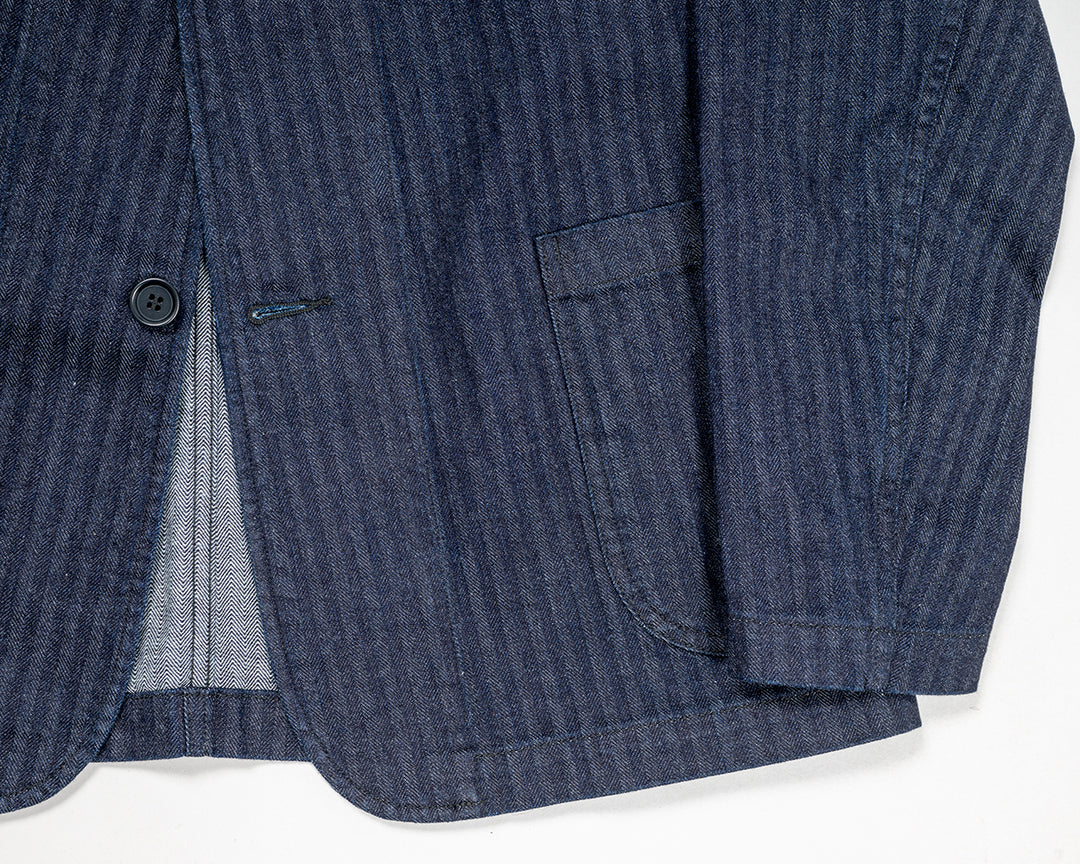 WORKERS ワーカーズ Lounge Jacket, Indigo Herringbone