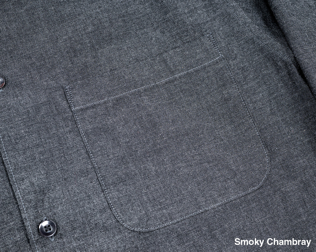 WORKERS ワーカーズ Open Collar Shirt, Cotton Smoky Chambray