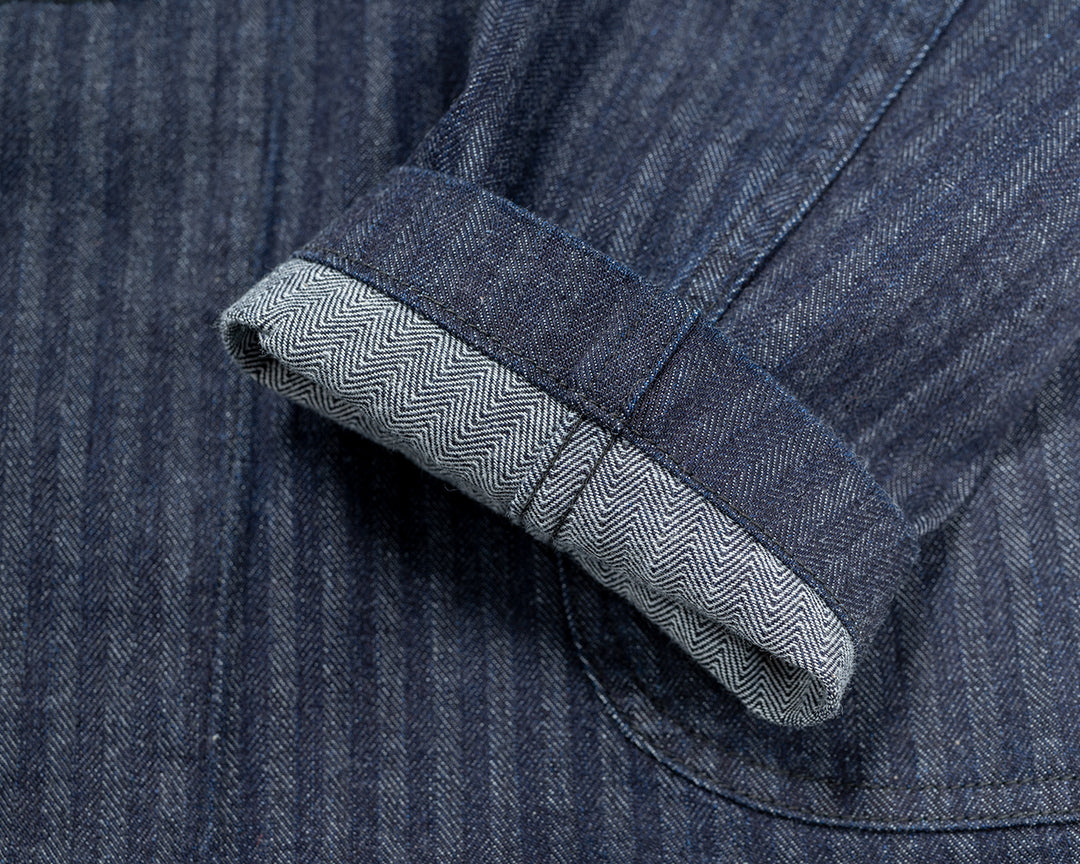 WORKERS ワーカーズ Lounge Jacket, Indigo Herringbone