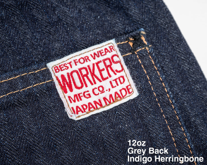 WORKERS ワーカーズ Lot 815 Work Pants, 12 oz, Grey Back Indigo Herringbone
