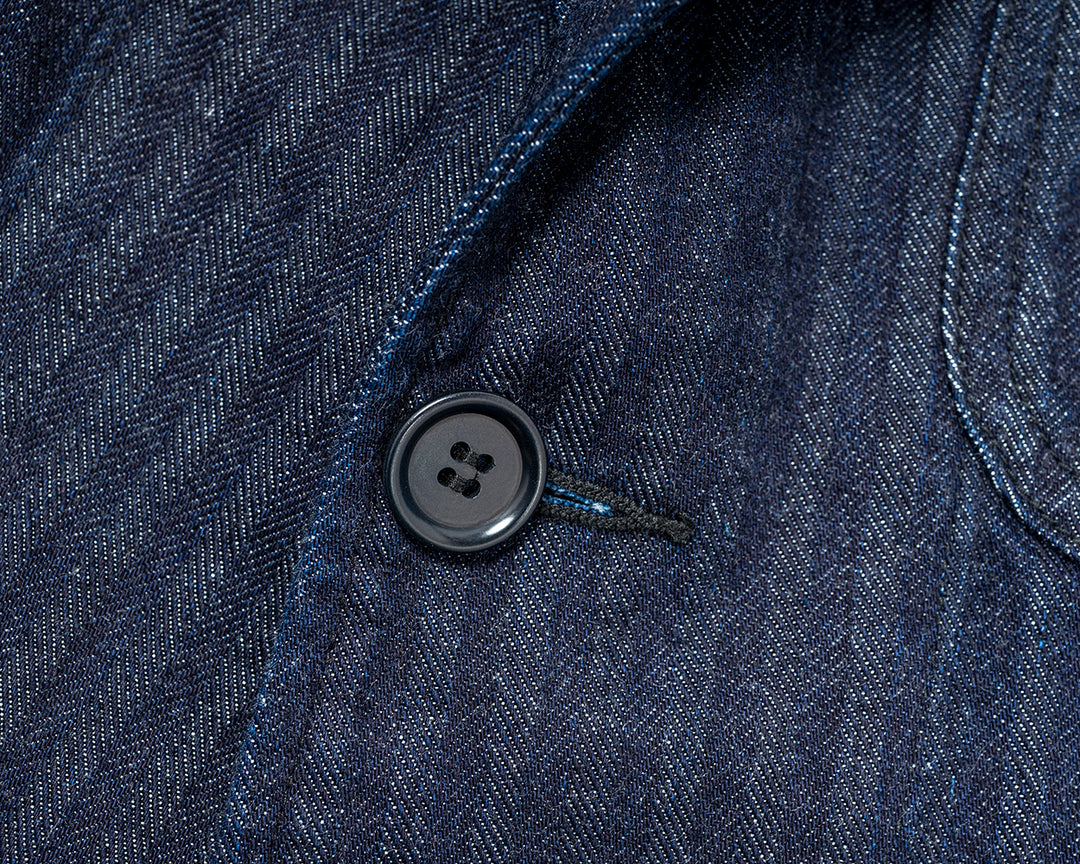 WORKERS ワーカーズ Lounge Jacket, Indigo Herringbone