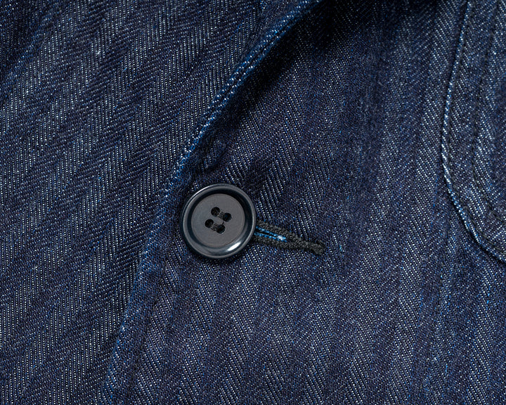 WORKERS ワーカーズ Lounge Jacket, Indigo Herringbone