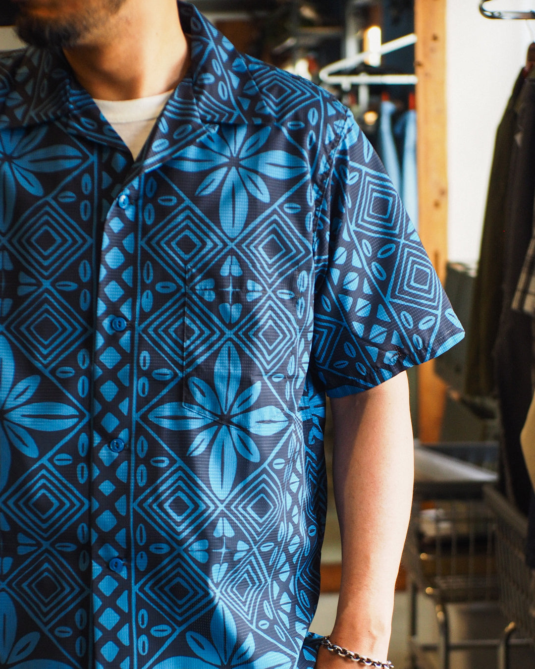 CORONA CS097 - FRENCH CAFE SHIRT S/S / Charcoal Grey × Blue