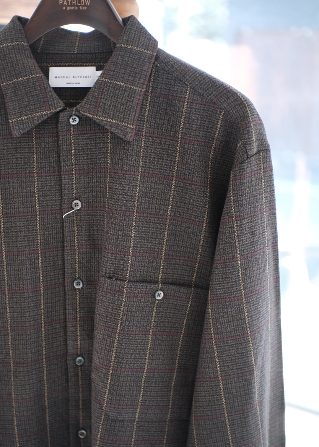 【PATHLOW】MANUAL ALPHABET COTTON TWEED PATCH CHECK SHIRTS