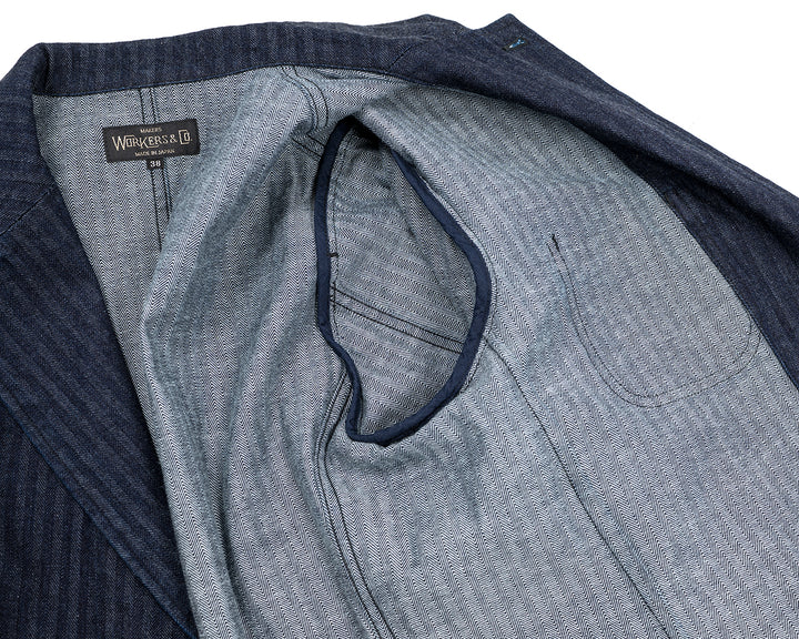 WORKERS ワーカーズ Lounge Jacket, Indigo Herringbone