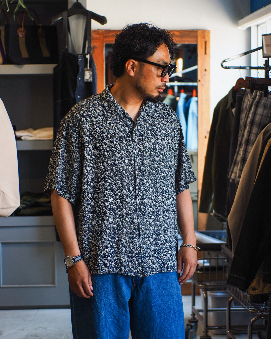 TOWN CRAFT PRINTED LOOP COLLAR SS SHIRT Skull