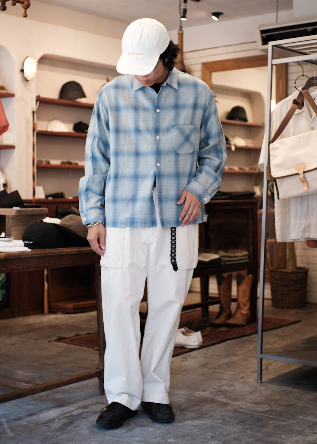 【PATHLOW】H.UNIT エイチ ユニット Indigo check shirt BLUE