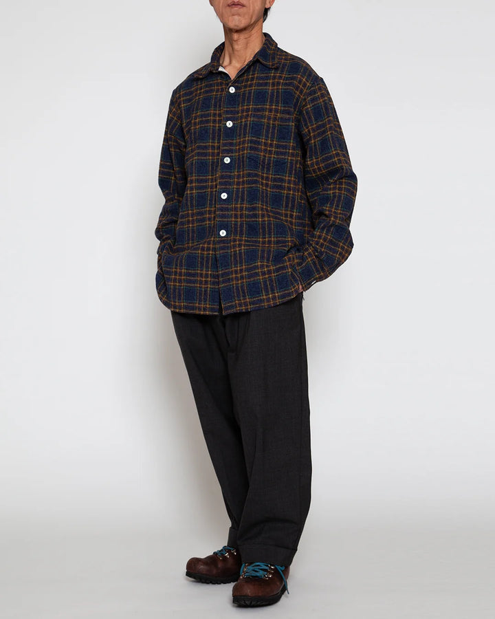 CORONA コロナ CS001 NAVY 1POCKET SHIRT / Navy × Green