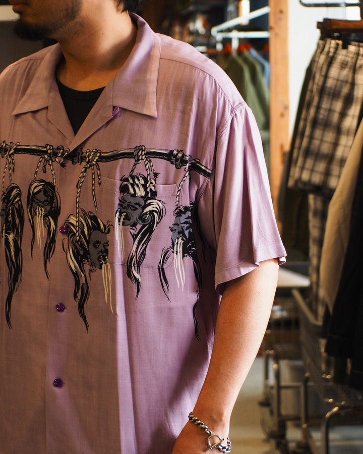 STAR OF HOLLYWOOD SH39705 / HOPSACK RAYON OPEN SHIRT “SHRUNKEN HEAD” Purple