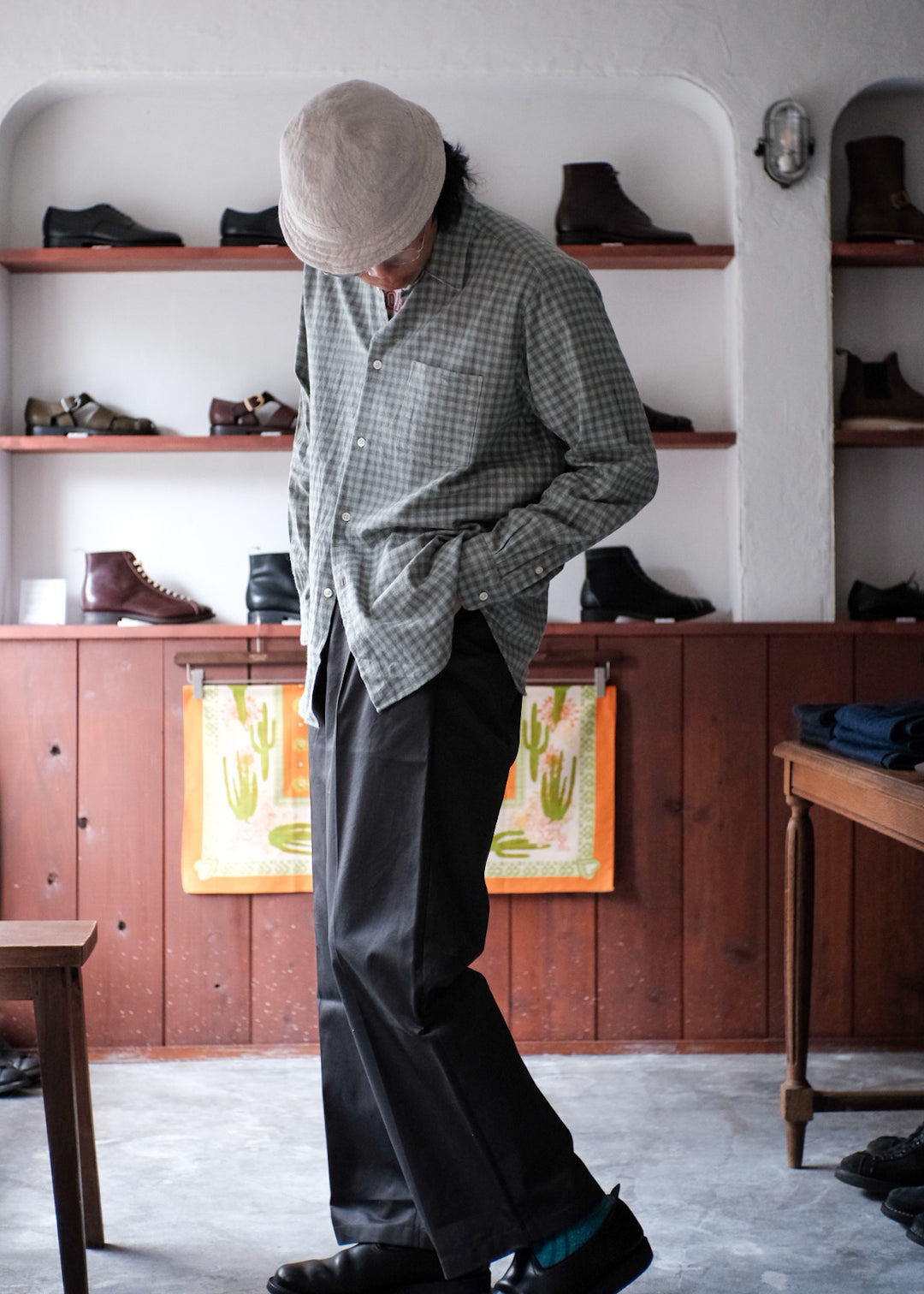 【PATHLOW】MANUAL ALPHABET BRUSHED TWILL CHECK LOOSE FIT R/C SHIRTS