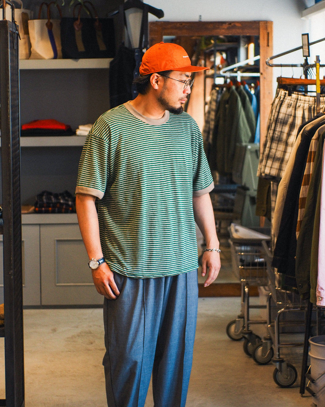 melple Seaview Linen Ringer S/S Green