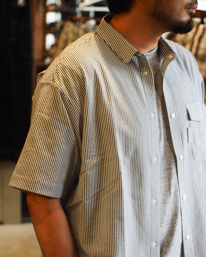 RIDGE MOUNTAIN GEAR Basic Short Sleeve Shirt "Stripe" Grey × White